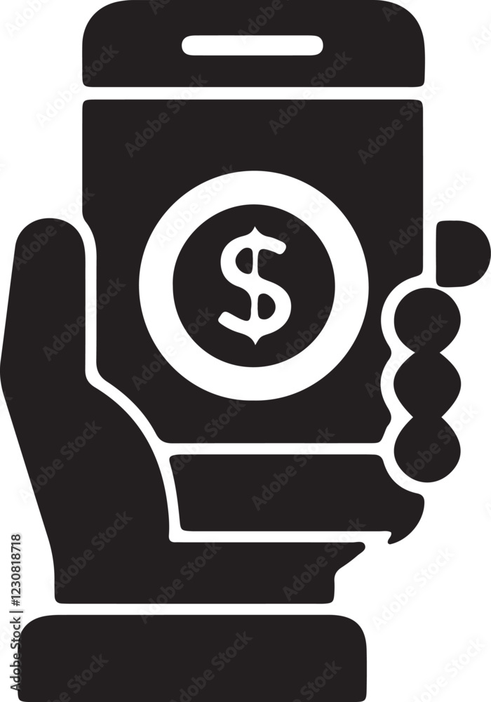 An illustration of a hand holding a smartphone, with money visible on the screen An illustration of a hand holding a smartphone, with money visible on the screen