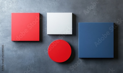 Free Download Red, white, and blue squares and circle on gray background. - GFXLoad
