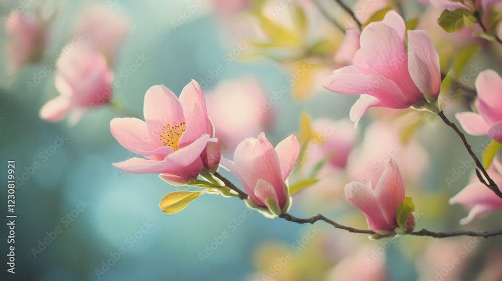 Fototapeta premium Soft Pink Magnolia Blossoms on a Branch