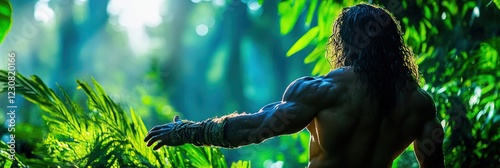 tarzan  primitive man living in the jungle photo