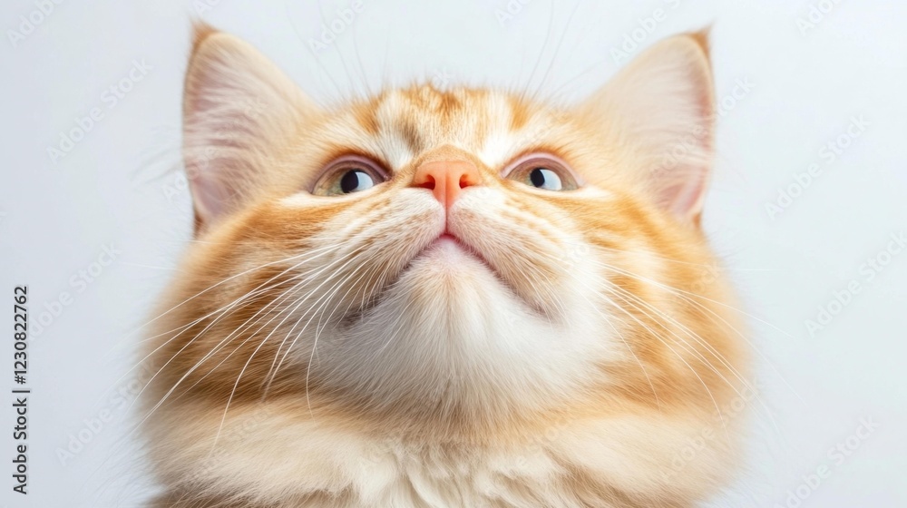 Fototapeta premium Adorable Ginger Cat Looking Up. Generative AI