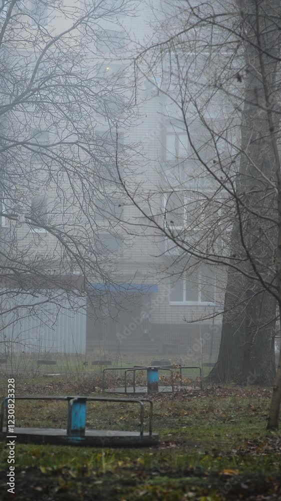 Autumn video in the city with foggy weather , blue and mysterious colors in the tow. Houses in the town , beautiful video Autumn video in the city with foggy weather , blue and mysterious colors in the tow. Houses in the town , beautiful video