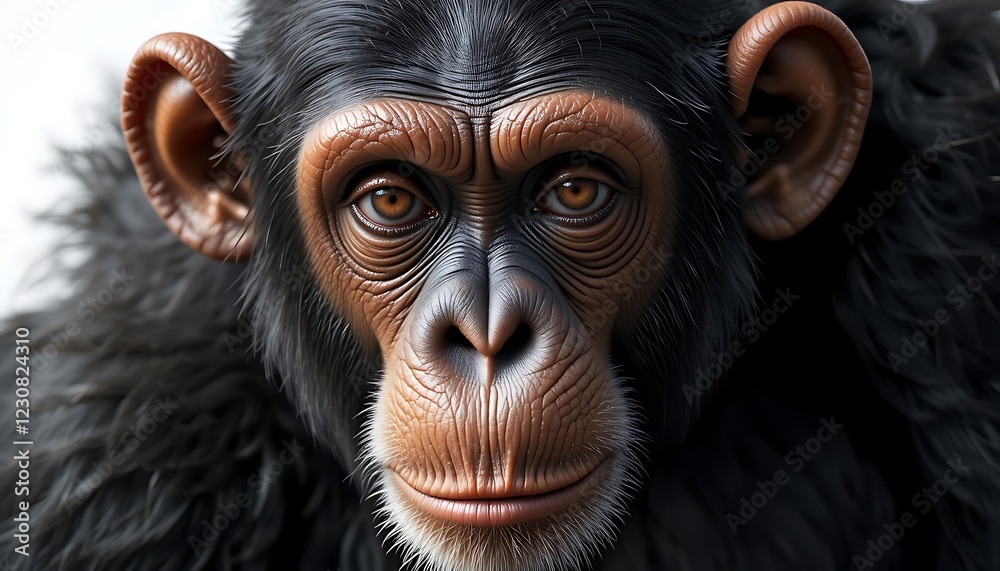 Chimpanzee Portrait: A Realistic and Intense Close-Up Chimpanzee Portrait: A Realistic and Intense Close-Up