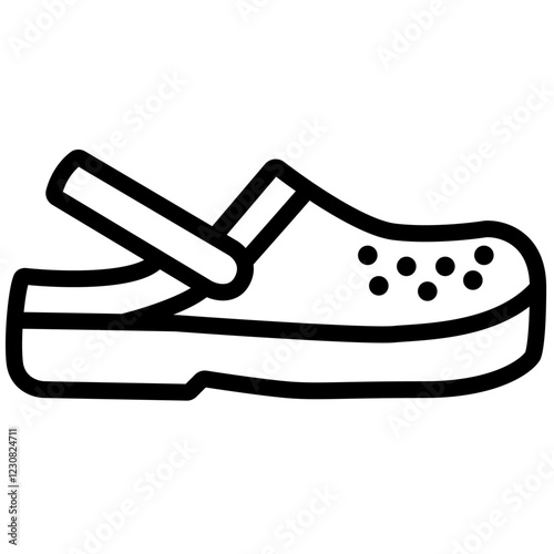 Crocs with ventilation holes and adjustable strap icon. Summer footwear brand, casual outdoor product, lifestyle branding. Branding for casual footwear, summer wear marketing, outdoor footwear des



