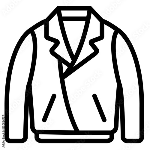 Minimalistic icon of a stylish jacket with long sleeves, a lapel collar, side pockets. Winter fashion. Stylish outerwear concept. Fashionable cold-weather clothing. Fashion. Comfort. Warmth. Trendy


