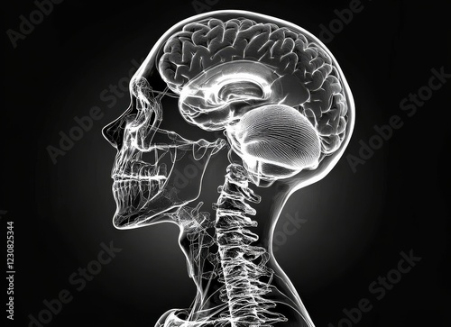 X-ray images showcasing the brain and skeletal structure. photo