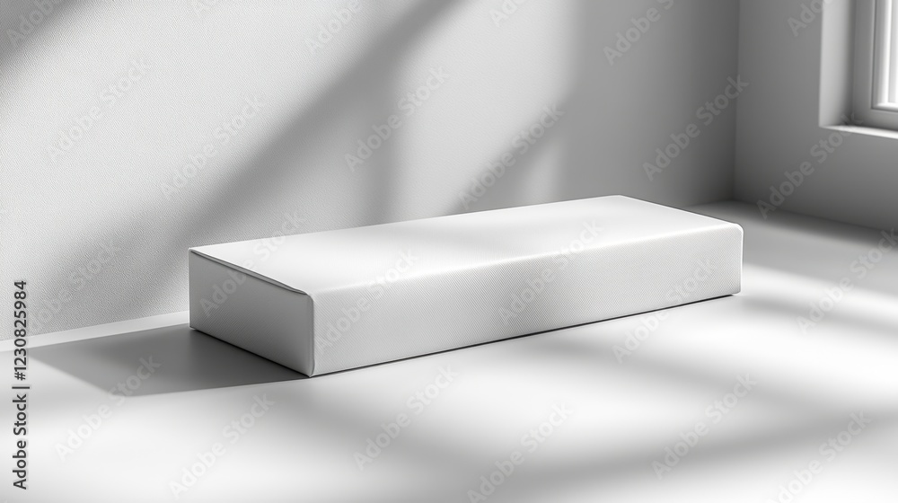 A realistic tuck end box mockup with clean lines, placed on a flat surface, soft lighting highlighting its structure and texture A realistic tuck end box mockup with clean lines, placed on a flat surface, soft lighting highlighting its structure and texture