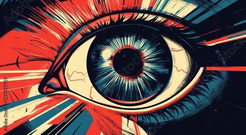 Close-up illustration of a watchful eye representing surveillance.