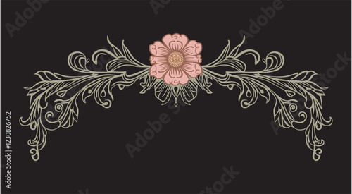 flower with leaf flourish, vector, floral, design, flower, decoration, illustration, pattern, ornament, element, swirl, art, shape, leaf, scroll, black, silhouette, tattoo, border, ornate, nature