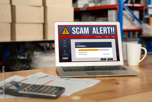 Cyber security software show alert of cyber attack for protection snugly. Danger from virus, phishing and cyber fraud.