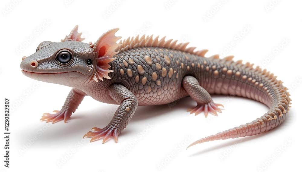 Fototapeta premium Adorable Grey Lizard: Detailed Studio Shot with Spiked Back, Ear-like Flaps, and Gentle Expression