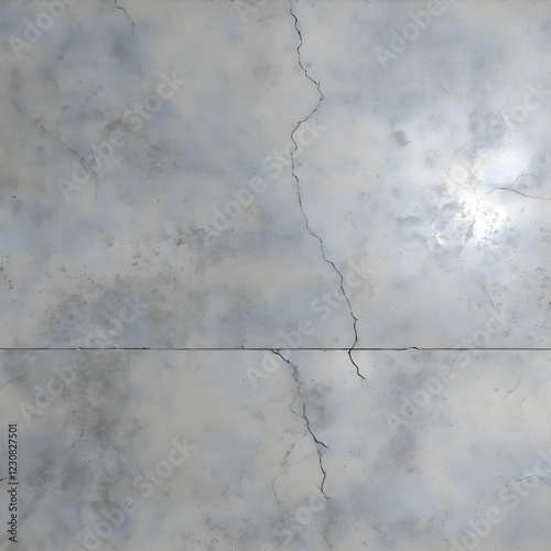 A weathered concrete surface with visible cracks and a cloudy texture. Subtle shades of gray and white blend across the rough surface, creating an aged and textured appearance.