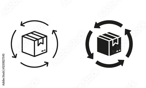 Refund Cardboard Packaging Sign. Return Parcel Line and Silhouette Icon Set. Editable Stroke. Isolated Vector Illustration