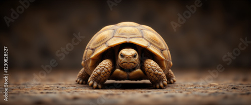 Tortoise with a curious expression showcasing determination against a blurred background