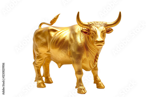 Golden Bull Figurine Representing Market Growth and Prosperity on a White Transparent Background