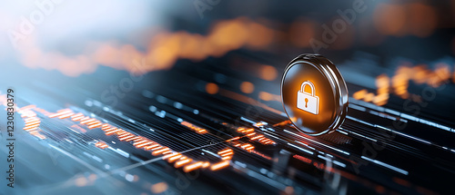 Digital security measures for financial growth a glowing padlock on a financial graph displaying data insights in a high-tech environment