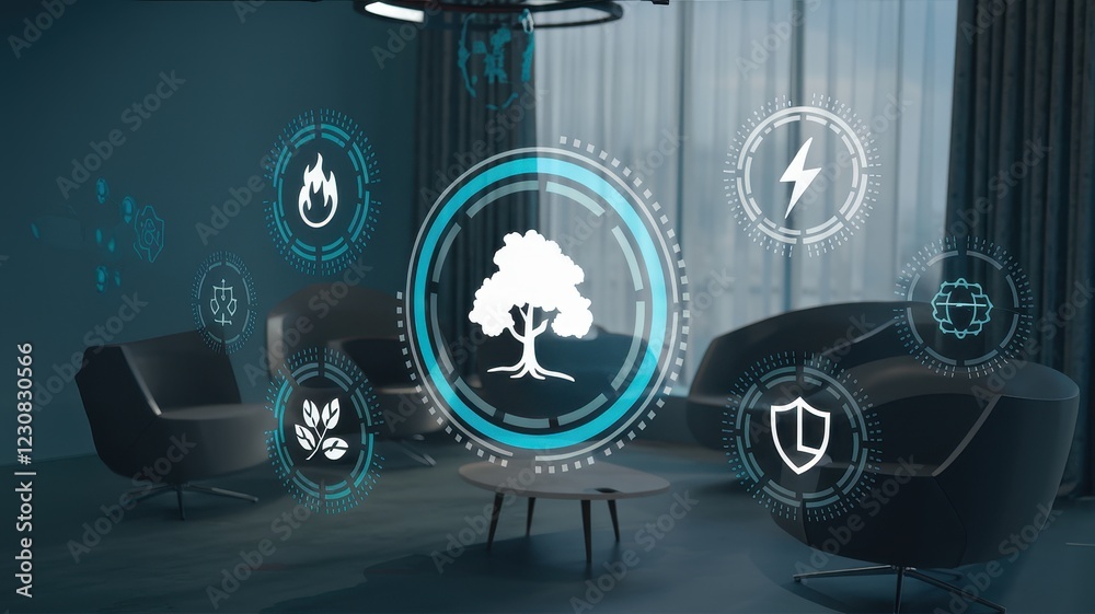 Fototapeta premium Eco-Friendly Smart Home Technology: Sustainable Living in a Modern Setting