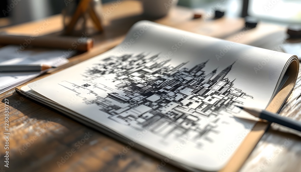 Obraz premium Sketchbook Drawing Of A City Skyline