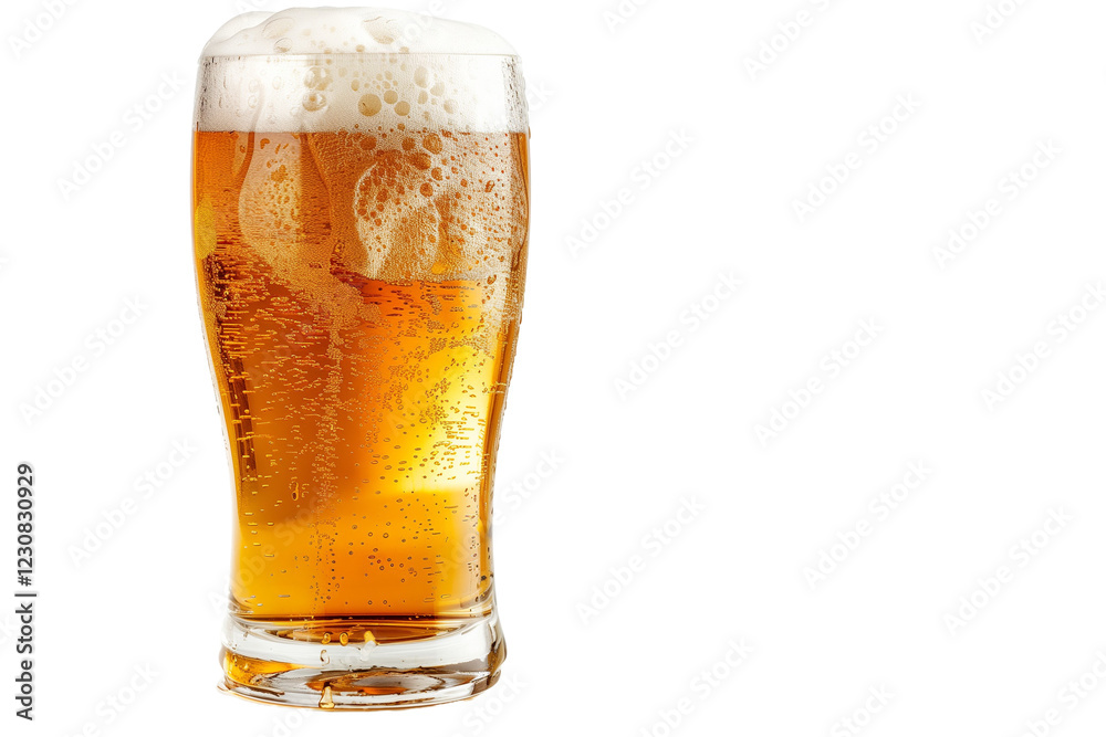 Glass of Chilled Beer With Refreshing Foam on Top Isolated on White Background for Celebration and Relaxation Glass of Chilled Beer With Refreshing Foam on Top Isolated on White Background for Celebration and Relaxation