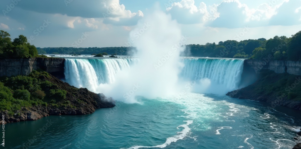 Turbulent Niagara River churning before the Falls , view, foam, powerful Turbulent Niagara River churning before the Falls , view, foam, powerful