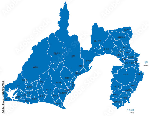 静岡県　地図　ブルー　斑点　イラスト