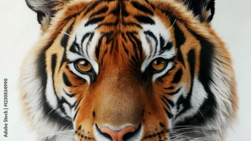 Majestic tiger gazes with intensity: closeup sequential portraits