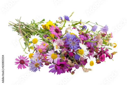 Vibrant Bouquet of Wildflowers Isolated on a White Background Showcasing Nature's Beauty and Diversity