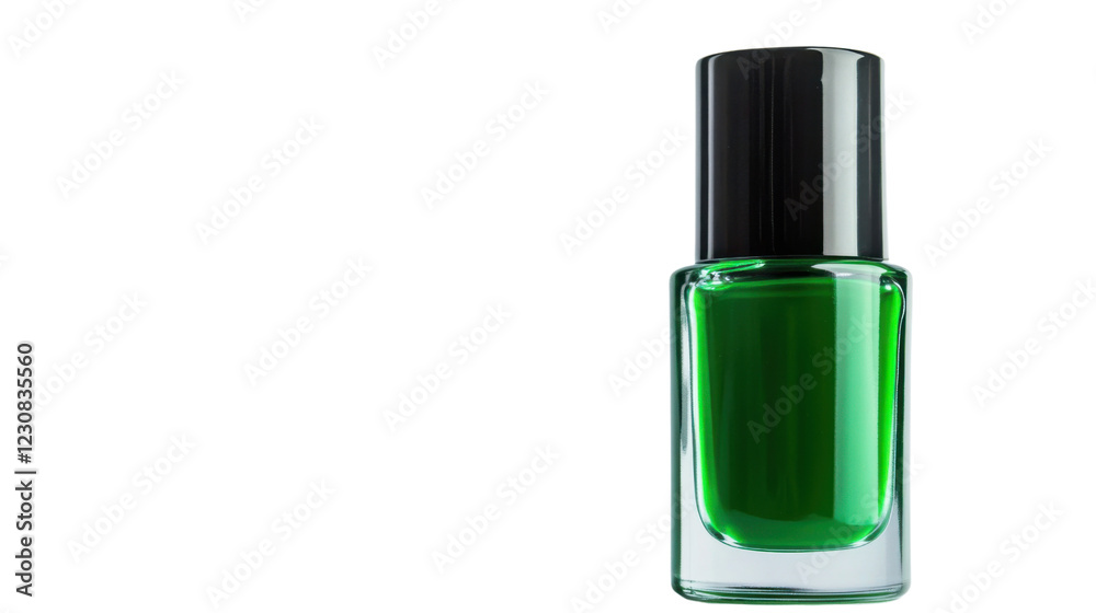 Green nail polish bottle on transparent background, beauty product photography Green nail polish bottle on transparent background, beauty product photography