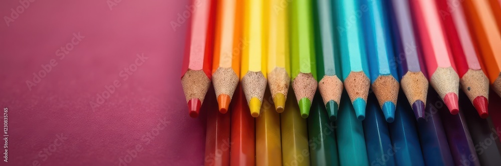 Close-up of colorful sharpened pencils, vibrant hues , macro, wooden Close-up of colorful sharpened pencils, vibrant hues , macro, wooden
