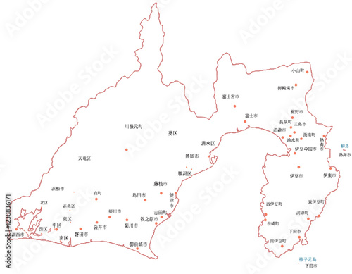 静岡県　地図　白　斑点　イラスト
