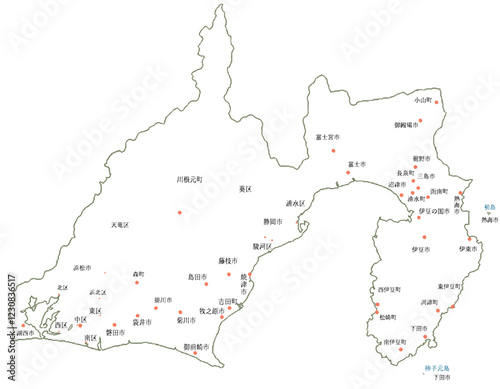 静岡県　地図　白　斑点　イラスト
