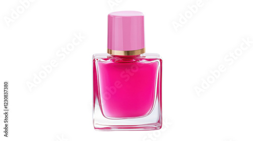 Pink nail polish bottle on transparent background exhibiting vibrant color and style