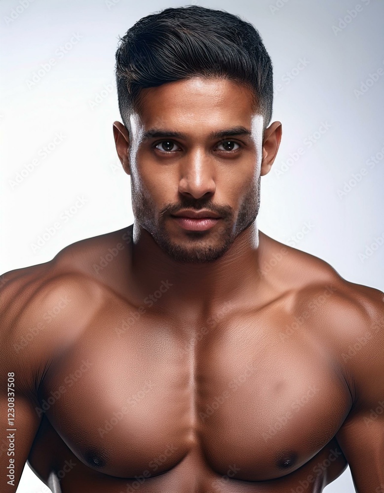 Fototapeta premium Close-up portrait of a handsome bodybuilder isolated on white background
