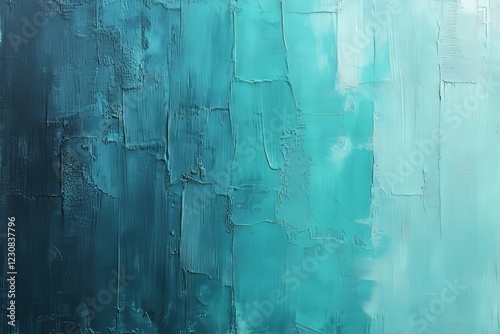 Abstract teal and turquoise oil painting with thick brushstrokes, creating a textured, gradient effect.