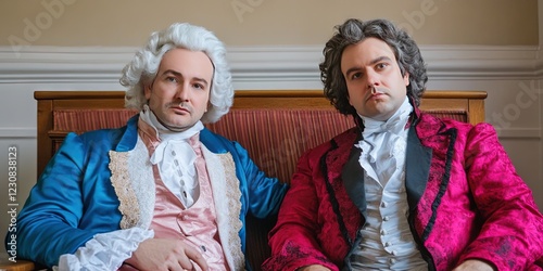 Man dressed as Mozart and man dressed as Beethoven photo