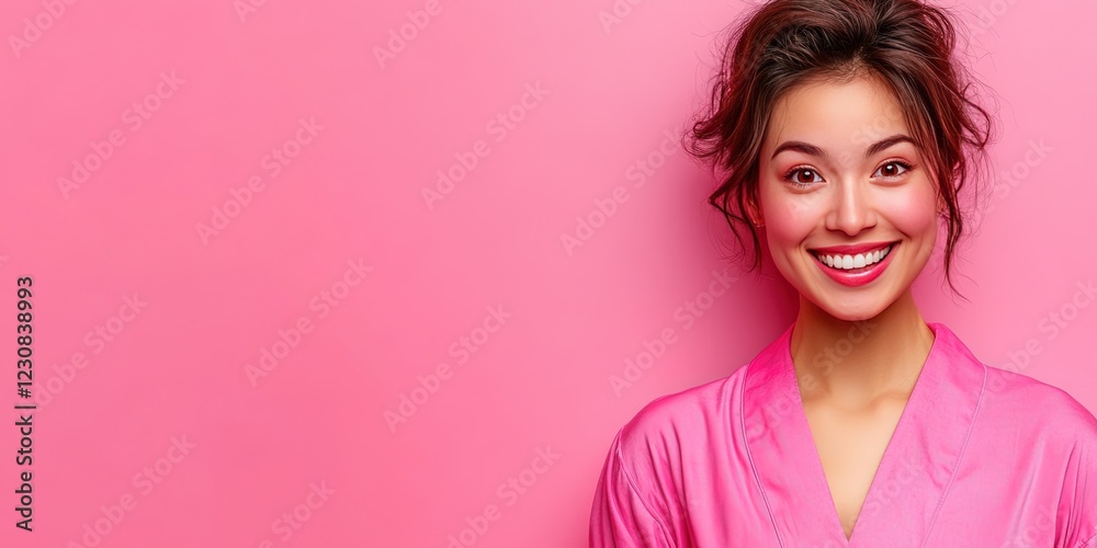 happy latina woman in pajamas, isolated on solid background happy latina woman in pajamas, isolated on solid background