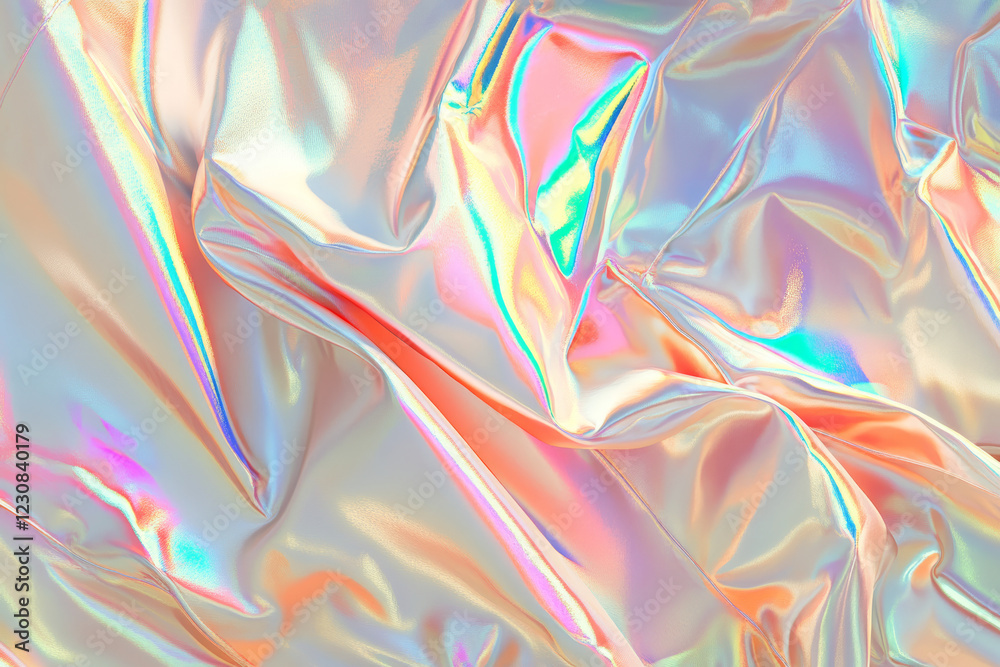 Fototapeta premium Abstract iridescent satin texture with vibrant pastel hues, ideal for modern graphic design and artistic backgrounds