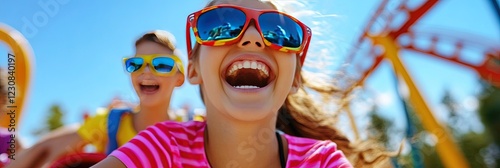 family having fun on roller coaster 