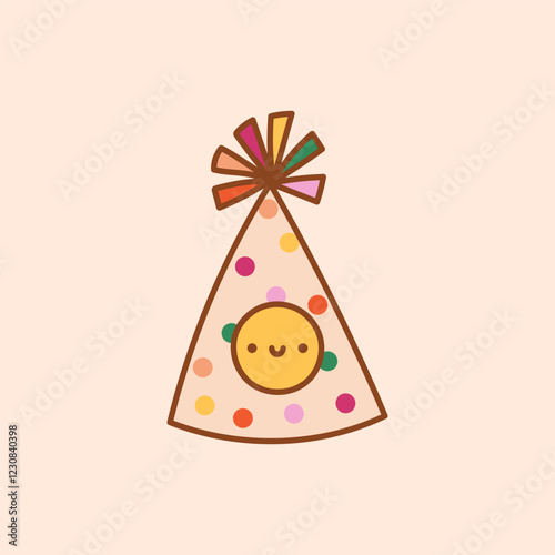 Cheerful party hat with smiley and colorful polka dots. Vector illustration on a isolated background