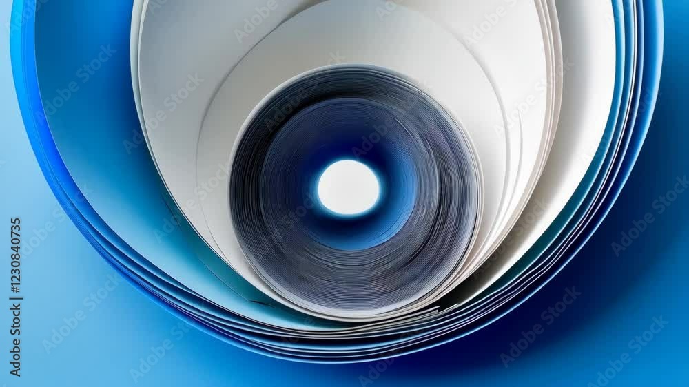 Abstract paper spiral transition with blue and white gradients in dynamic movement Abstract paper spiral transition with blue and white gradients in dynamic movement