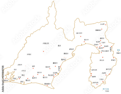静岡県　地図　白　斑点　イラスト