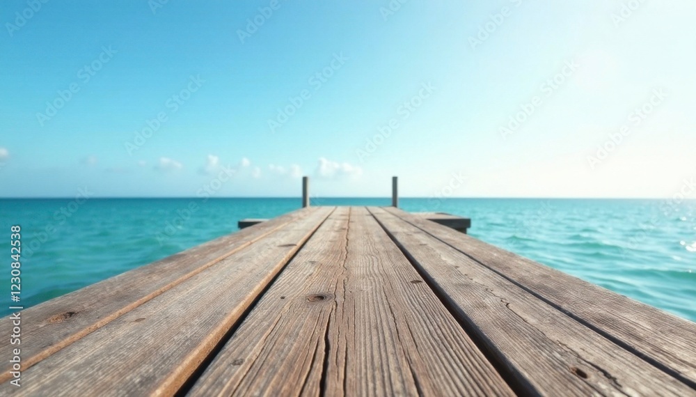 Obraz premium Wooden jetty's weathered texture against clear sky, wooden, clear, wood