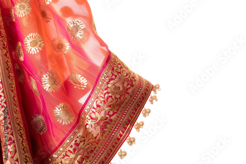 Elegant Indian Saree With Intricate Embroidery Design and Rich Colors Displayed on a Transparent Background for Design Use