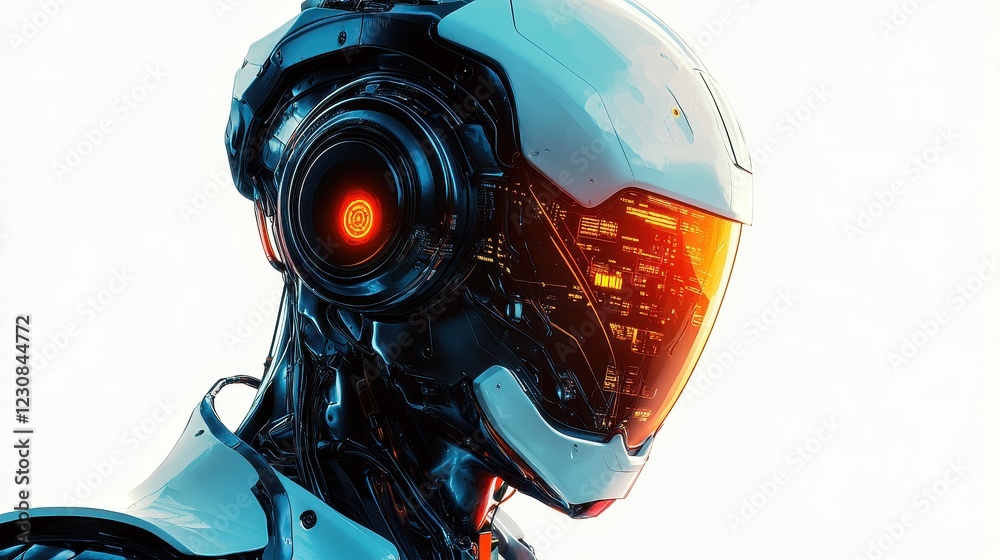 A futuristic AI trading bot analyzing stock graphs, business fintech theme, cyberpunk glow, isolated on white background A futuristic AI trading bot analyzing stock graphs, business fintech theme, cyberpunk glow, isolated on white background
