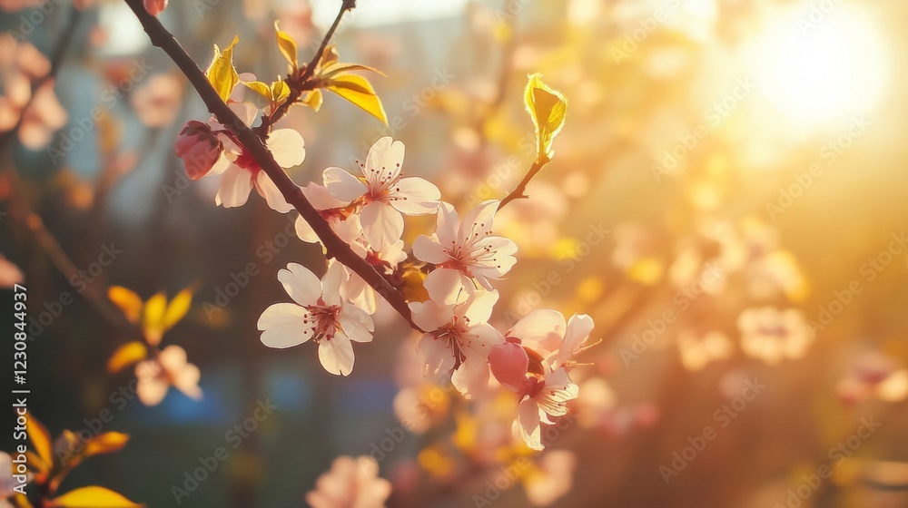 Pink Cherry Blossoms in Warm Sunlight Pink Cherry Blossoms in Warm Sunlight
