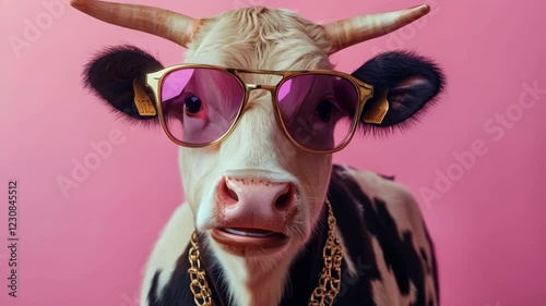 Cool cow with sunglasses grooving to music in trendy fashion style