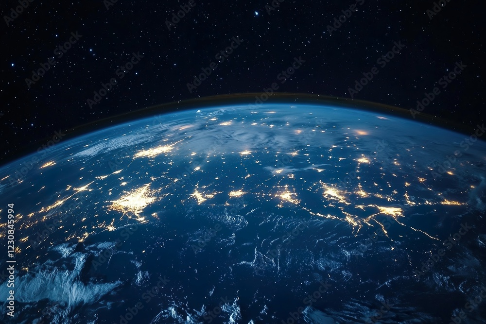 Fototapeta premium Glowing cities illuminated from space view at night