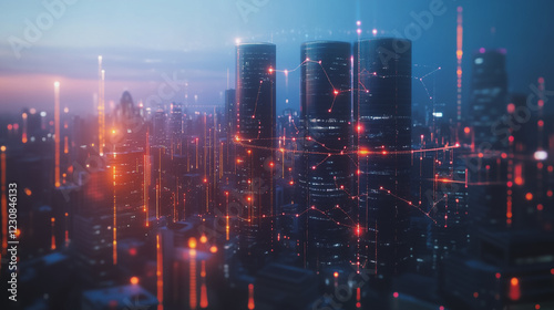 Wallpaper Mural Smart digital Innovation city with connection network reciprocity over the cityscape. of future smart wireless digital city and social media networking systems that connects people with in city Torontodigital.ca