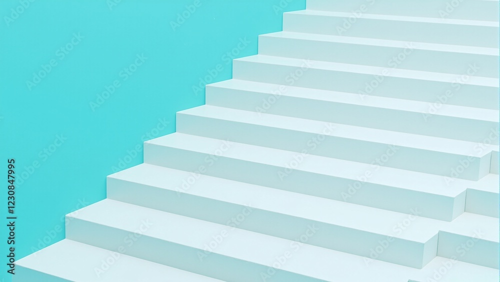 Abstract geometric white staircase against teal backdrop Abstract geometric white staircase against teal backdrop