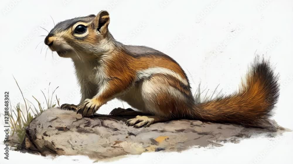 Curious chipmunk exploration on forest rock Curious chipmunk exploration on forest rock